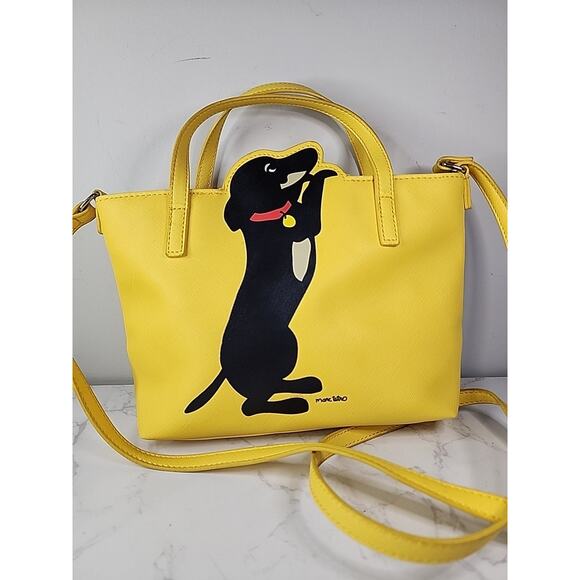 MARC TETRO Dachshund Yellow Lunch Tote Shoulder Handbag Dog Lover Purse - Picture 2 of 10